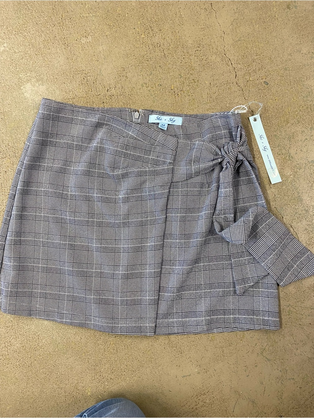 She + Sky Gray Plaid Wrap Mini Skirt